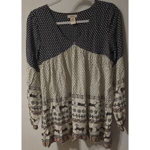 Sundance Womens V-Neck Boho Antelope Horse Border Print Tunic Size XS Equestrian